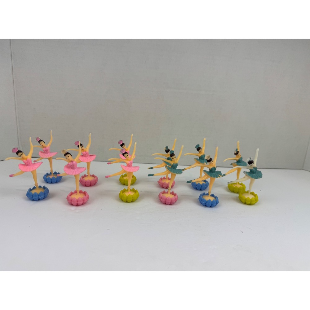 Vintage Plastic Ballerina Cake Toppers Set of 12 Pink Blue Retro Party Favors